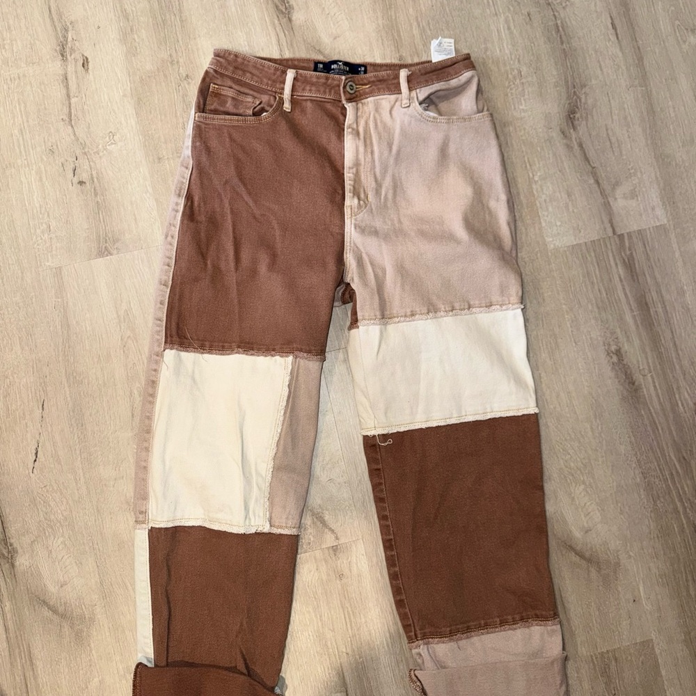 Hollister Patchwork Dad Jeans Brown Neutral High Rise W30 L31 NWOT - Picture 4 of 9